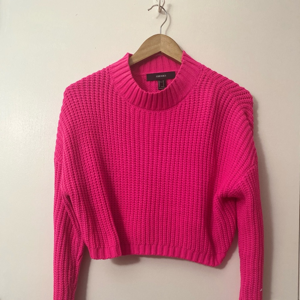 Pink Cropped Long Cropped Sweater
